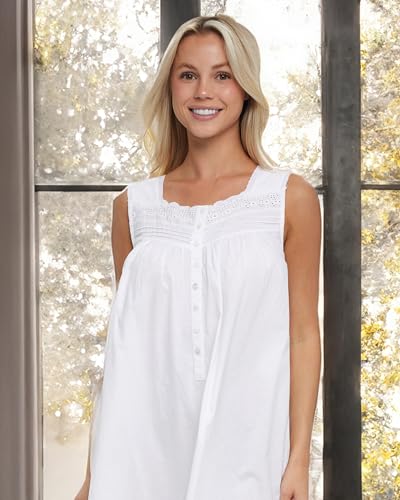Alexander Del Rossa 100% Cotton Nightgowns for Women, Sleeveless Nightgowns for Women Soft Cotton4