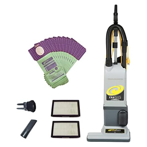 ProTeam ProForce 1500XP and 12 Extra Filter Bags Bagged Dual Motor Upright Vacuum Cleaner with HEPA Media Filtration, Commercial Upright Vacuum with On-Board Tools, Corded Cover