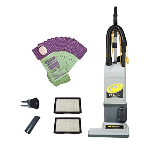 ProTeam ProForce 1500XP and 12 Extra Filter Bags Bagged Dual Motor Upright Vacuum Cleaner with HEPA Media Filtration, Commercial Upright Vacuum with On-Board Tools, Corded