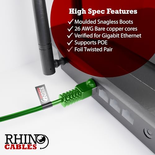 rhinocables Cat5e FTP Copper Ethernet Cable - Shielded RJ45 Snagless Lead with LSZH Jacket, Green, 3m - Image 3