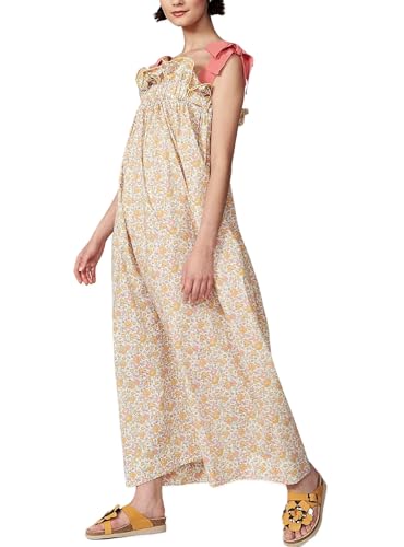 NUFIWI Women Tie Shoulder Graffiti Long Dress Sleeveless Flowy Graphic Maxi Dress Swing Spaghetti Strap Boho Vacation Sundress(Ruffle Printed,S)