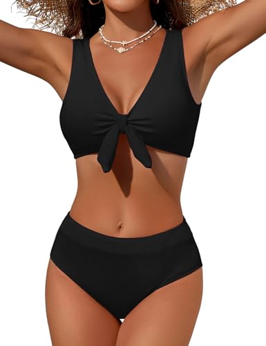 Svanco Bikini Mujer de Dos Piezas con Braga Alta y Textura - Bañador Reductor Barriga para Vientre Plano, Traje de Baño Controlador de Abdomen