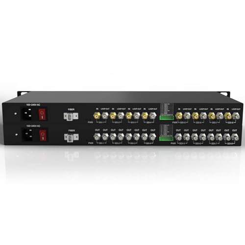 Steloproad 8CH HD-SDI Fiber Converter 1U Rack-Mountable 1080P Video Optical Transceiver with Loop-Out + 1CH RS485 Reverse Data Uncompressed Extender Over Fiber SM LC 20km CWDM (LNK-SDI-8V1R)
