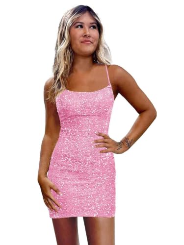 Spaghetti Straps Pink Homecoming Dresses for Teens Tight Short Prom HOCO Dress for Teens Formal Plus Size 16
