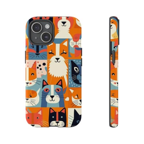 Coque rigide brillante iPhone 15 chat coloré protection antichoc