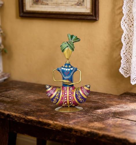 Image of Rajasthani Majira Player Mini Sardar Metal Showpiece, Handcrafted Traditional Figurine Table Decor Item for Corporate Bulk Gifting and Home Festive Decoration (Pack of 1)
