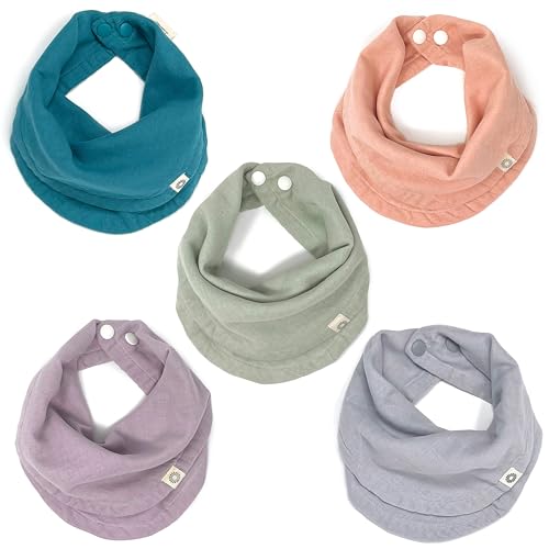 Image of Kishu Baby Indi - Fairtrade Organic Baby Bibs for Girls or Boys - Rounded, 4-Way Reversible, 8 Layer Muslin Drool Bibs