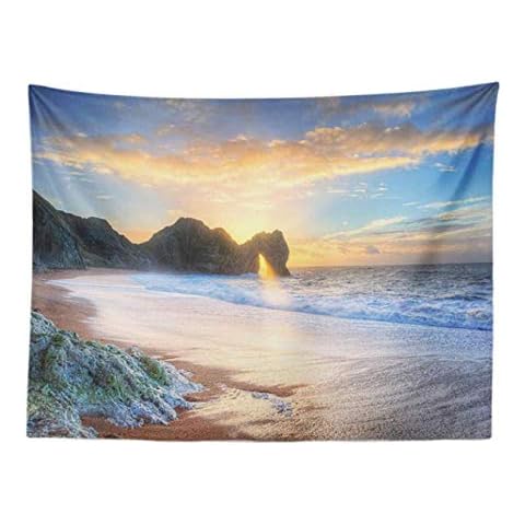 FEJK Landscape Photo Tapestry Sunset Ocean Beach Living Room Bedroom Decorative Wall Hanging Outdoor Polyester Blanket 150 * 200Cm Cover