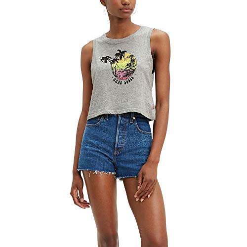 Levi's Women's Graphic Crop Tank Top, Palm Tree Surfer Smokestack Heather, Small