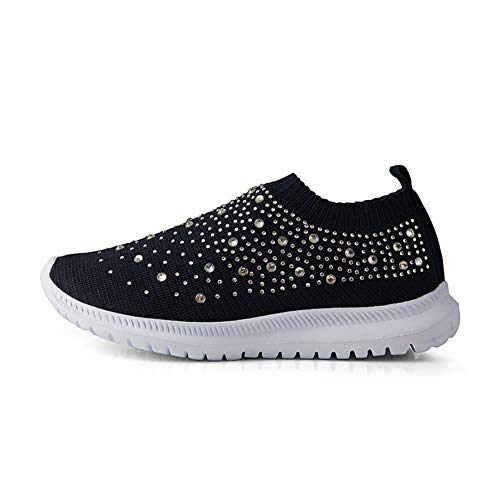 Image of GOSPT Women's Mesh Sport Shoes Rhinestone Glitter Slip On Ballroom Jazz Latin Dance Sock Sneakers