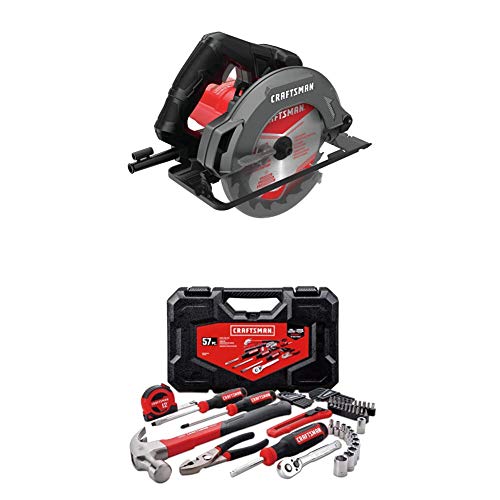 CRAFTSMAN 7-1/4-Inch Circular Saw, 13-Amp with Mechanics Tools Kit/Socket Set, 57-Piece (CMES500 & CMMT99446)