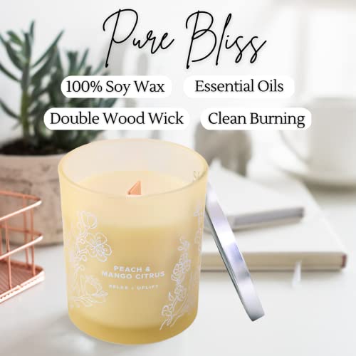Peach Mango Citrus Scented Candles With Mandarin & Passion Fruit | Large Aromatherapy Candle | Highly Scented Soy Wood Wick Candles For Home | Natural Stress Relief Candles For Men & Women 10.6 Oz #TOP2
