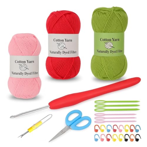 Image of LeafLoom Crochet Kit for Beginners, with 3 Colors Crochet Thread & Crochet Hook, Stitch Markers for Kids /Adults, Professional Starter Pack (Crochet Kit 01)