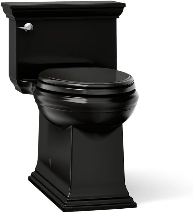 KOHLER K-6428-7 Memoirs Stately Comfort Height Skirted One-Piece Compact Elongated 1.28 GPF Toilet with AquaPiston Flush Technology and Left-Hand Trip Lever, Black