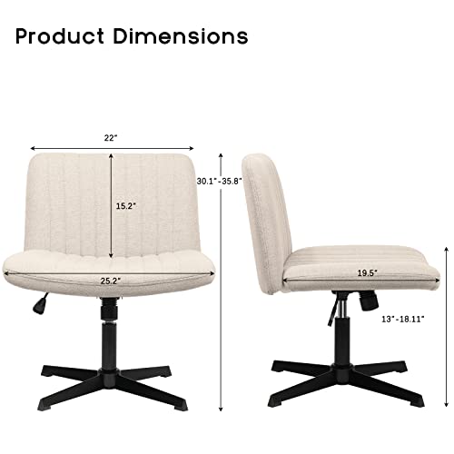 PUKAMI-Armless-Office-Desk-Chair-No-WheelsFabric-Padded-Modern-SwivelHeight-Adjustable-Wide-Seat-Computer-Task-Vanity-Chair-for-Home-OfficeMid-Back-Accent-Chair-Beige