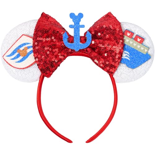 POGDIK Mouse Ears Headband, Sparkle Bow Headband for Women Girls Boys, Sequin Party Hair Accessories (Crusie)