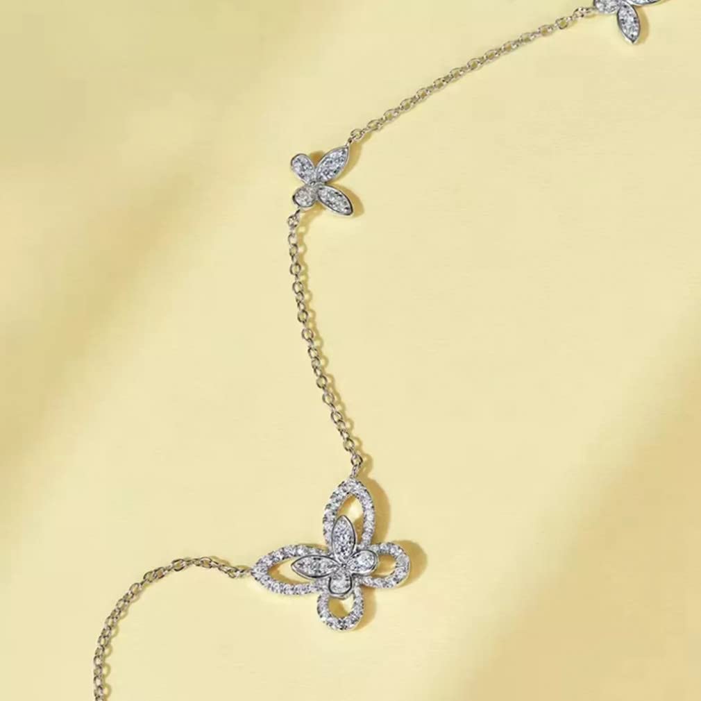 Collar con Colgante de Cadena de clavícula de Piedras Preciosas de moissanita de Mariposa de Plata de Ley 925 para joyería de Mujer