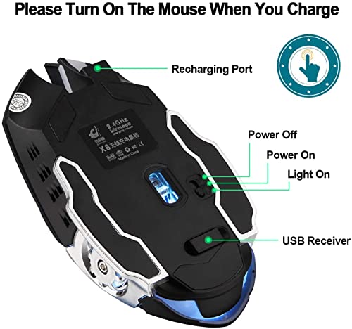 Image of MICROWARE 2.4G Wireless Professional Gaming Mouse Rechargeable, Color Changing 6 Buttons DPI 800 /1200 /1600 for Pro Game Notebook, PC, Laptop, Computer, 15G Strong Acceleration