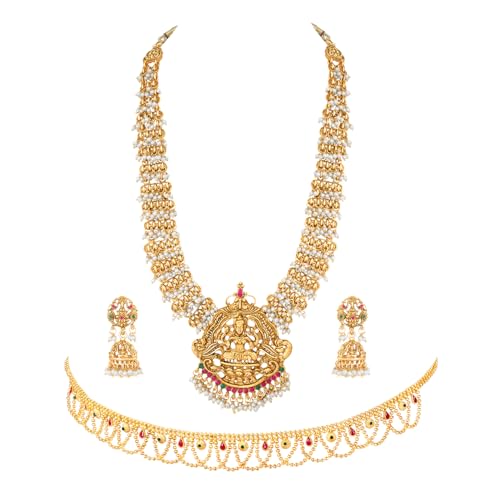 Image of Peora Gold Plated Bridal Jewellery Set with Kamarband Gift for Women Indian Traditional Ethnic Wedding