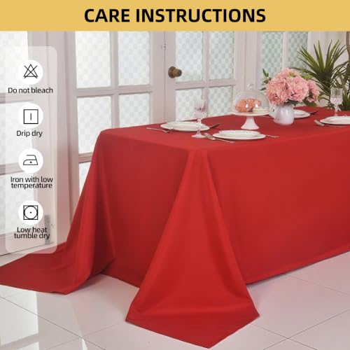 Image of 2-Pack 90x132 inch Red Table Cloths, Solid Stain and Wrinkle Resistant Oblong Tablecloth, Premium Plain Weave Polyester Fabric Rectangle Table Linen Covers for Hotel, Wedding