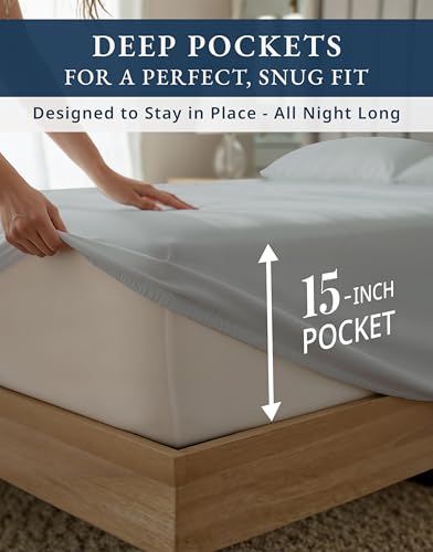 Image of LANE LINEN Cooling Sheets Twin 100% Egyptian Cotton Sateen - Silver