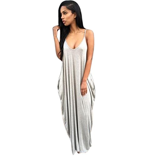 Ninasill Beautiful Irregular Gallus Women Summer Boho Long Dress, Exclusive Fashion Maxi Evening Party Dress Beach Dresses (M, Gray)