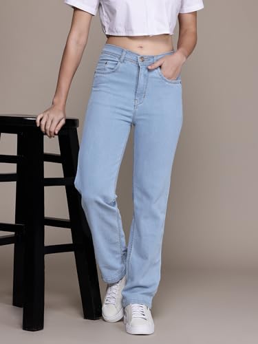 Image of Nifty Womens Mid Rise Denim Stretchable Straight Fit Boyfriend Jeans
