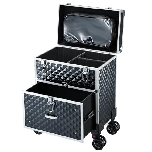Valise Maquillage avec roulettes Malette Maquillage Professionnelle avec Casiers Valise Coiffure Malette Onglerie pour Maquilleurs, Coiffeurs et Techniciens en...