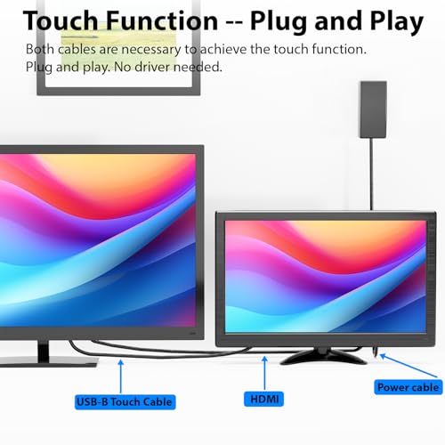 Image of Prechen 15.6 Inch Portable Touchscreen Monitor, IPS FHD 1080P Touch PC Display, 60Hz, LED Backlit Multi-Touch Monitor, VESA, HDMI & VGA & Type-B Computer Touch Screen for Laptop Mini PC Phone
