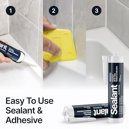 Image of Hemway Crystal Clear Construction Sealant & Adhesive - 300ml 1 Pack | All-in-One Hybrid Polymer, Superior to Silicone Caulk Sealant, Waterproof, Odorless, Paintable Caulk Kitchen Bathroom Outdoor
