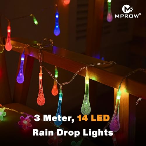 Image of MPROW Water Drop String Lights, 20 LED Multicolor Fairy Lights with 8 Modes, Waterproof Decorative Lighting for Garden, Patio, Christmas & Party Decorations (Pack of 1)