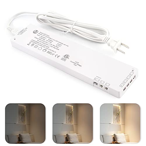 Image of VST 60W LED Power Supply, 100V-240V AC to 24V DC Low Voltage Transformer with 24V JST Ports, Cabinet Lighting Adapter, ETL Listed, White