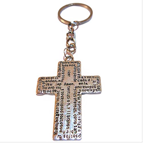 Llavero Religioso Cristiano - Católico Cruz Oración Padre Nuestro Grabado Plateado para Hombres y Mujeres, Comuniones, Navidad, Pascua, Confirmación Cover