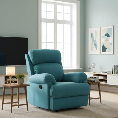 Image of Fabric Livo Recliner Sofa Chair Single Seater for Living Room, Office Manual Push Back Recliner Sofa Chair with Cushioned Armrest & Back Support (Turquoise)