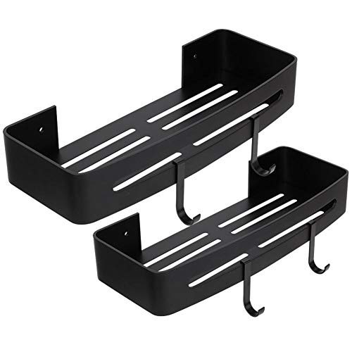 Badezimmerregal, Yevenr Wandregal Badezimmerregal Aluminium Badezimmerregal Haartrockner Lagerregal Schwarz(Double Tiers)