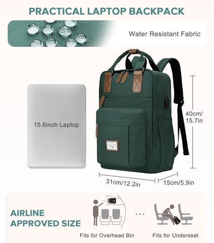 Kasqo Backpack for Women Men, 15.6" Classic Laptop Bookbag with USB Charging Port for College Travel Work2