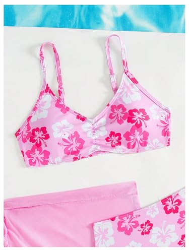 Floerns Girl's 3 Piece Swimsuit Floral Ruched Bust Bikini Set with Cover Up Skirt4
