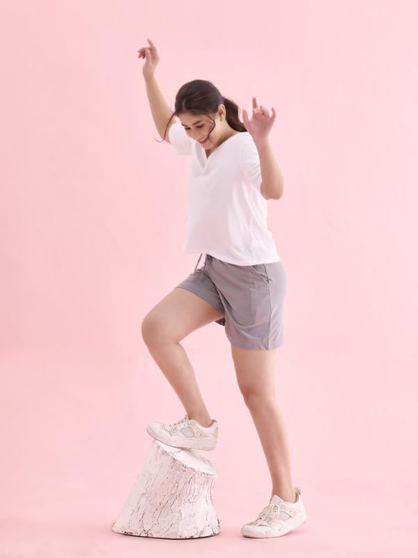 Image of GO COLORS Women Solid Mid Rise Relaxed Fit Casual Shorts