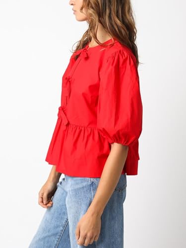 Womens Puff Sleeve Tie Front Blouse Tie Front Half Sleeve Top3