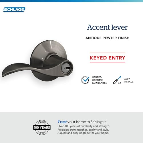 Image of SCHLAGE F51A ACC 620 Accent Keyed Lever, Antique Pewter