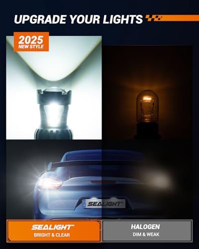 Image of SEALIGHT 7443 7440 LED Bulb White Reverse Light, 7444na 7441 7444 T20 W21W LED Light Bulb with Projector for Backup Light,Tail Light,Brake Parking, Pack of 2