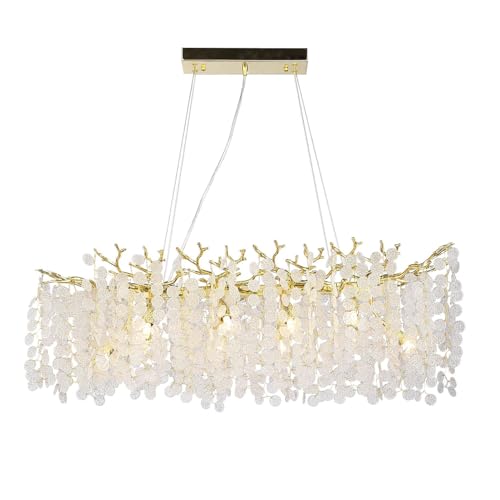 RuuXanthous Lampadari di Cristallo rettangolari di Grandi Dimensioni per Sala da Pranzo - Lampadario Moderno a Forma di Ramo d'albero in Cristallo da 14 luci, L120CM, lampade a Sospensione Lin