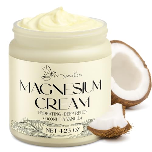 Magnesium Cream for Sleep - Topical Magnesium for Women, Muscle Relaxation, Calm, Moisturizing with Coconut Oil, Shea Butter & Hyaluronic Acid, 4.23 OZ, Safe for Kids (4.23 Ounce, Coconut)