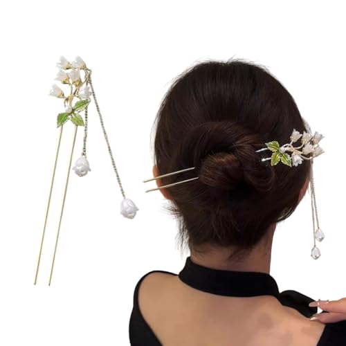 Image of INHEAVEN Traditional Chinese Hair Stick, Pearl Flower Design, Handcrafted Hair Accessory