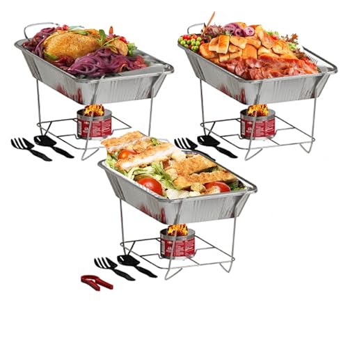 Alpha Living Disposable Chafing Dish Buffet Set, Food Warmers for Parties, Fuel Cans Complete Set, Half Size Pans, Warming Trays (3 Pack) by ALPHA LIVING - Used condition - US$25.13