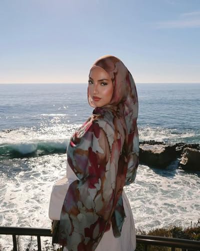 ANKOMINA Women's Watercolor Floral Print Hijab Scarf Soft Muslim Head Wraps Shawls Fahion Islamic Long Scarves4