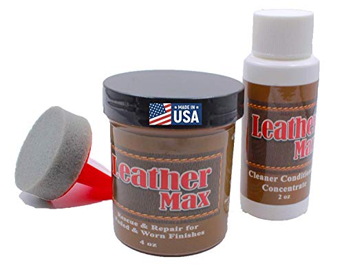 Furniture Leather Max Refinish and Restorer Kit / 4 Oz Restorer / 2 Oz Conditioner / 1 Sponge (Leather Repair) (Vinyl Repair) (Dark Brown)