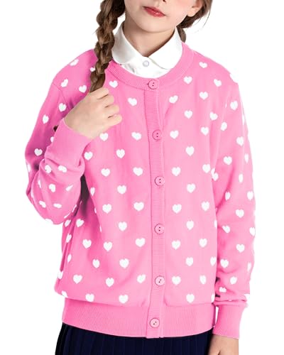 BOBOYOYO Girls Cardigan 100% Cotton Kids Heart Cardigan Sweater Valentines Long Sleeve Toddler Girl Soft Knit Cardigan