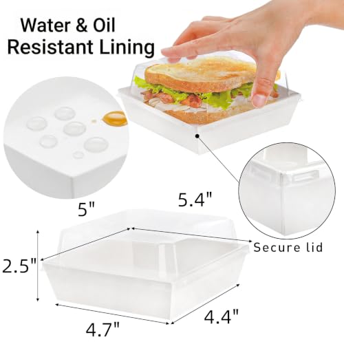 Image of Hiceeden 100 Pcs Sandwich Boxes with Lid White Square Paper Charcuterie Box