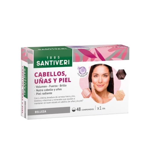 SANTIVERI - Cabellos, Uñas y Piel - Con L-Cistina, Levadura de Cerveza, Biotina y Vitaminas - 48 Comprimidos